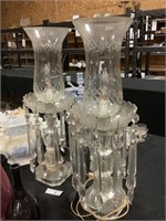 Pair of Heavy Glass Lamps W/Prisms.