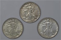3 - 1943 Walking Liberty Half Dollars
