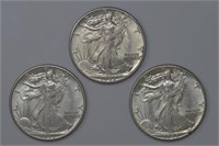 3 - 1942 Walking Liberty Half Dollars