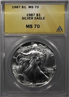 1987-P American Silver Eagle Perfect ANACS MS70 $1