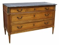 FRENCH LOUIS XVI STYLE MARBLE-TOP MAHOGANY COMMODE