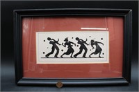 Vtg. Framed Silhouette "Row of Dancers" Deco Print