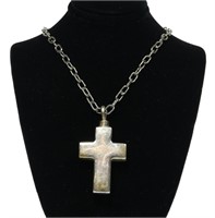 Sterling silver cross pendant, 1" x 2", with 20"