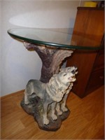 Howling Wolves Glass Top Composite Accent Table