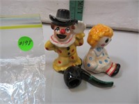 2 Vtg Clown Salt & Peppers and A Ceramic Pipe