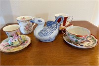 Duck Shaped Tea Pot & Vintage Tea Cup Lot