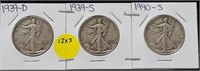 3X BID - 1939-D, 39-S, 40-S WALKING LIBERTY HALVES