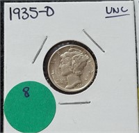 1935-D UNC SILVER MERCURY DIME