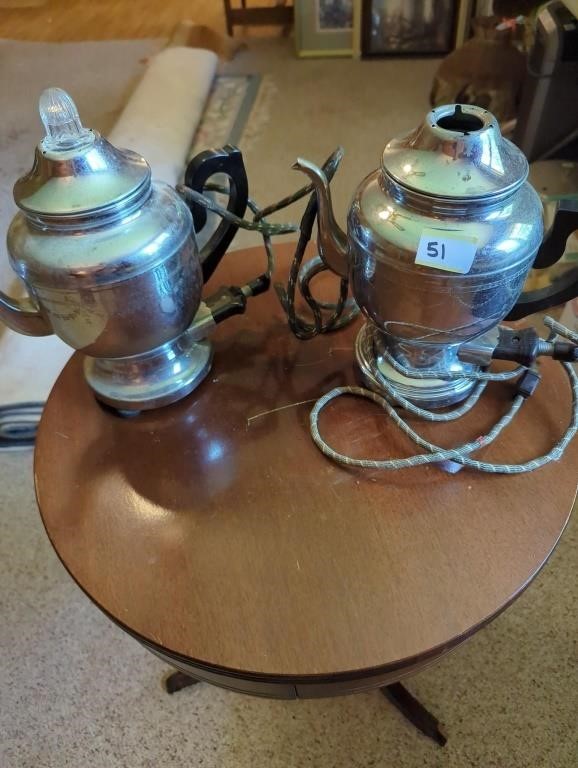 2 Old coffee pots  one with missing lid handle