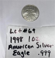 LOT#69) 1998 1 OZ AMERICAN SILVER EAGLE .999