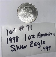 LOT#71) 1998 1 OZ AMERICAN SILVER EAGLE .999