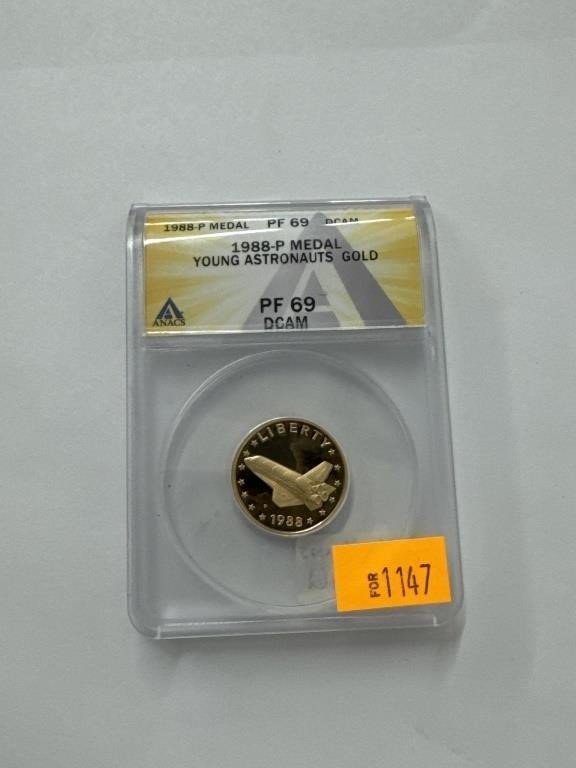 1988 P Medal Young Astronauts Gold, PF 69, 90%