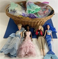 Basket Full Of Barbies & Clothes