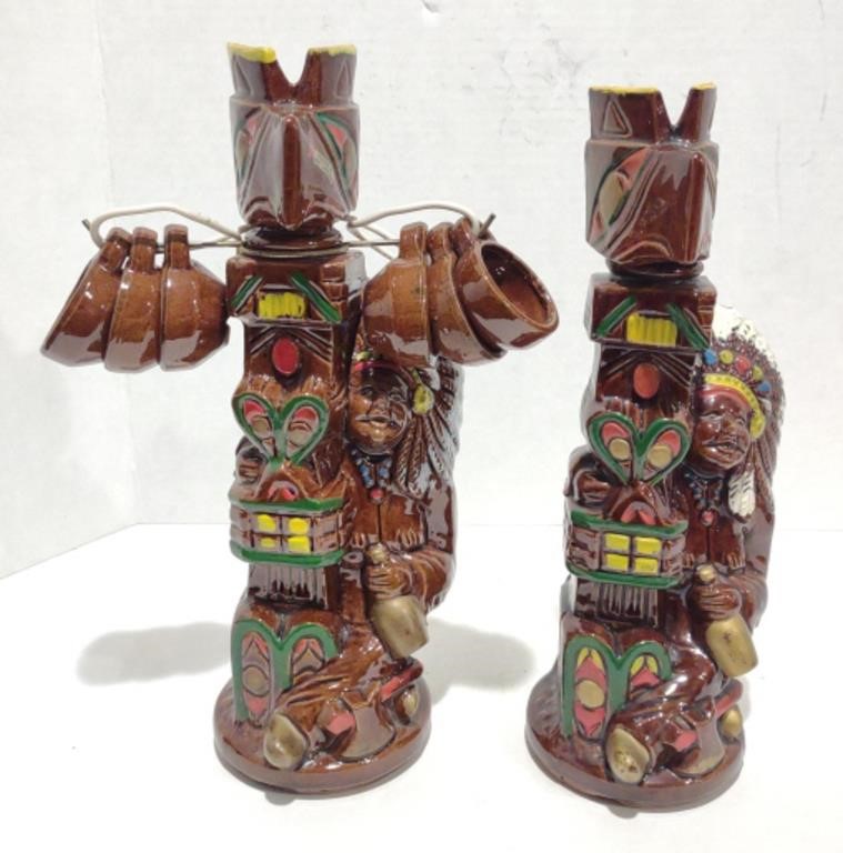 Ceramic Totem/Chief Decanter & Cups, 11" *Bidding