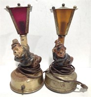 Cast Iron Drunkard Table Lamps w/ Colored