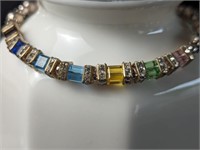 Multi Color Crystal ? & Ball Bracelet marked 925