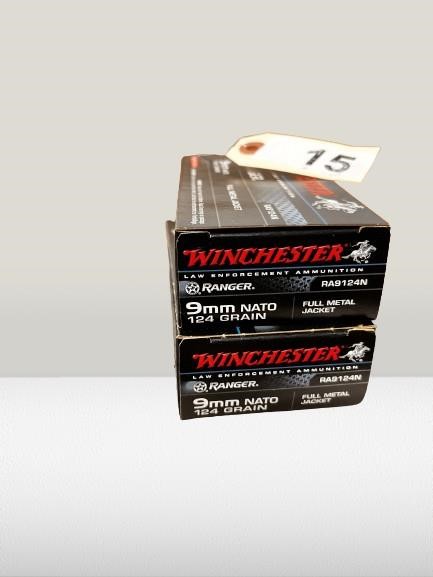 2 boxes Winchester 9mm full metal jacket ammo