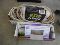 2 boxes painting supplies, drop plastic, and other