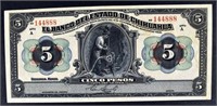 1913 $5 Pesos El Banco Del Estado De Chihuahua