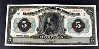 1913 $5 Pesos El Banco Del Estado De Chihuahua