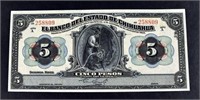 1913 $5 Pesos El Banco Del Estado De Chihuahua