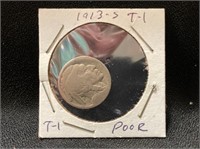1913S T1 Buffalo Nickel