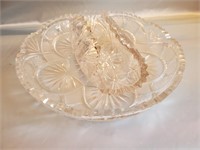 CRYSTAL CRACKER TRAY AND A HEAVY CRYSTAL SERVING