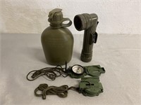 U.S. Military Flashlight, Canteen & Compass