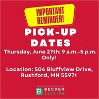 Pick-Up, Thursday, June 27th: 9 a.m.-5 p.m. Only!