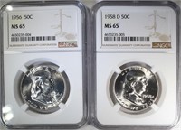 1956 & 1958-D FRANKLIN HALF DOLLAR