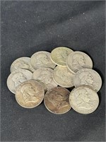 Lot of 11 Franklin Half Dollars 1957-1963