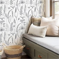 Black and White Floral Wallpaper Farmhouse