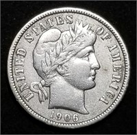 1906-D Barber Silver Dime from Set