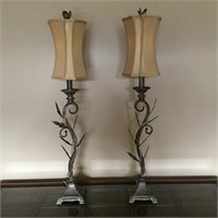 Pair of Matching Tall Banquet Lamps with Shades