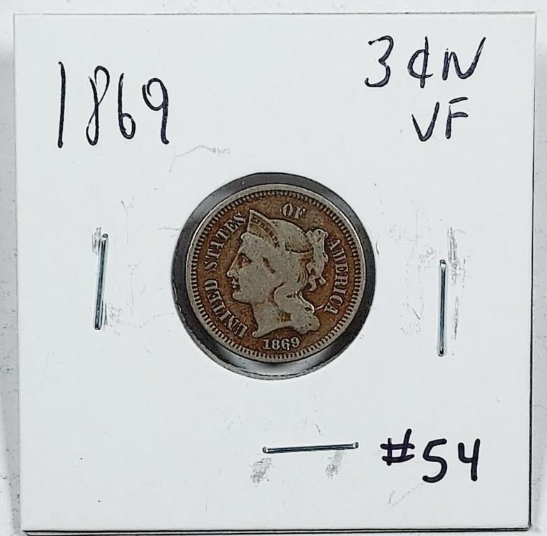 1869  Three Cent Nickel   VF