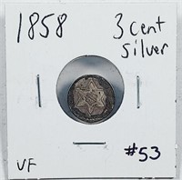 1858  Three Cent Silver   VF