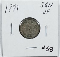 1881  Three Cent Nickel   VF