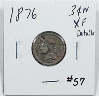 1876  Three Cent Nickel  XF  Damaged