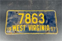 1957 WEST VIRGINIA LICENSE PLATE #7863