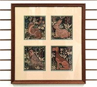 Framed Bird and Beasts in Tapestry
