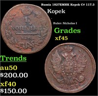 Russia 1827???? Kopek C# 117.3 Grades xf+