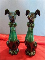 Two match Vintage BMP tall sitting dogs with bow