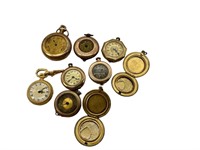 Lot Of 9 Misc Goldtone Watches + Lockets