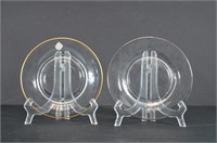 Clear Glass Plates (1) Silver  Tone Rim  (1) Gold