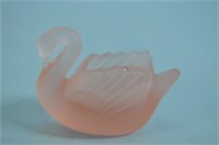 Pink Frosted Glass Swan Candle Holder