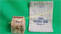Canvas Bank Bag and Ex-Cell-O Kiddie 1 cent Bank