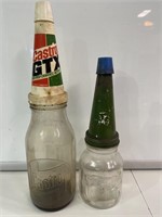 2 x Castrol Oil Bottles with Pourers Inc