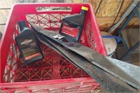 crate with 21" mower blades and oil