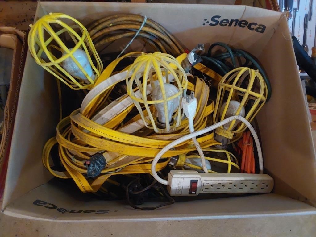 box with extension cord and lights
