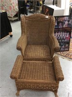 Wicker chair with foot rest